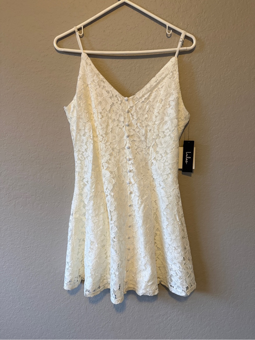 Lulu's Ivory Lace Button-Front Mini Dress